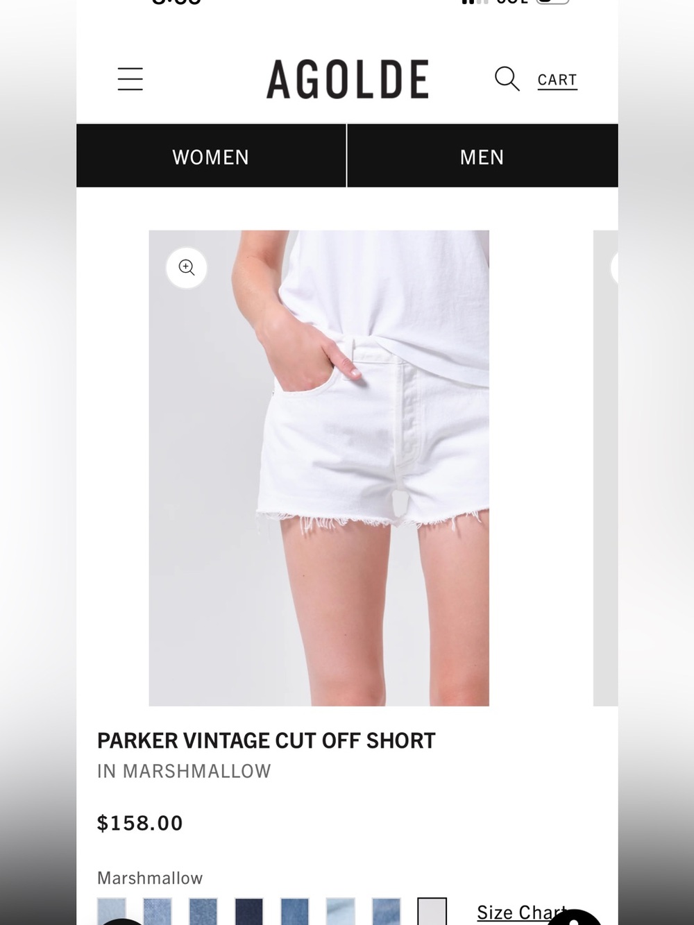 Agolde Parker Vintage Cut-Off Shorts in White Size 27